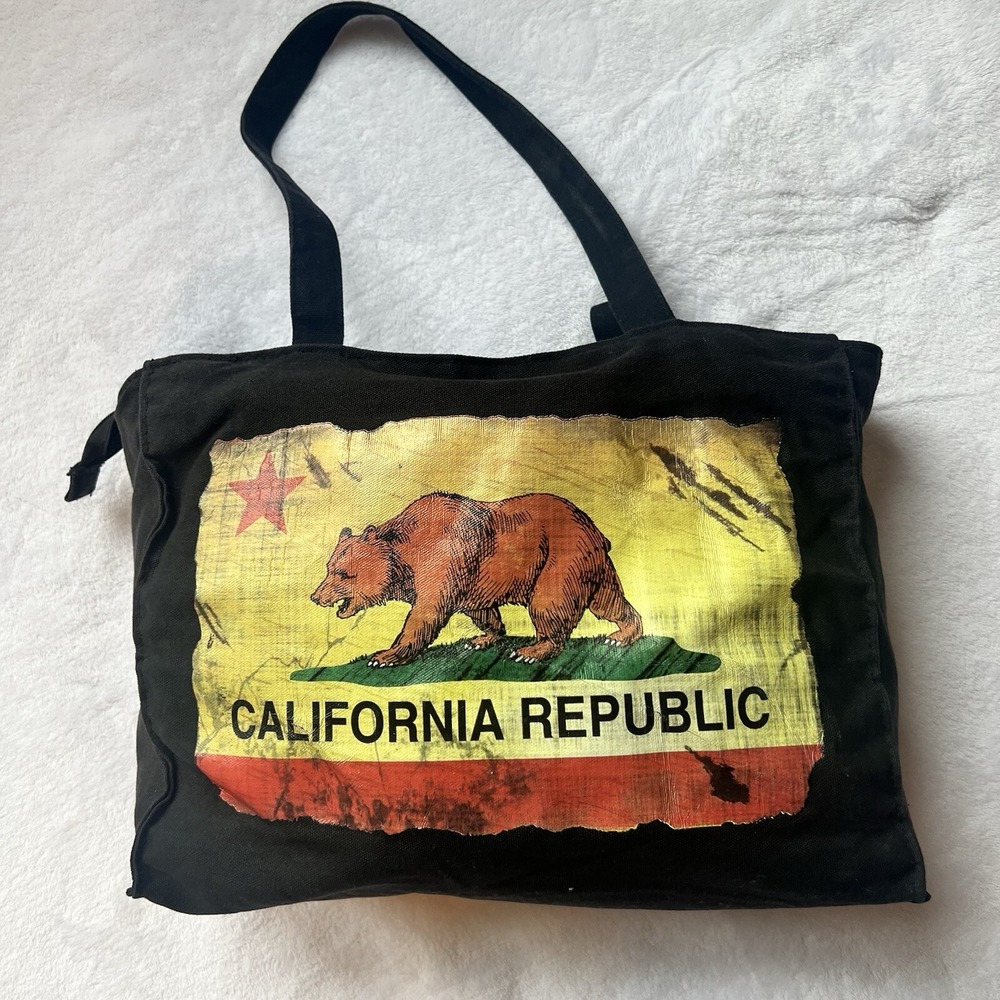Black‎ California Republic Canvas Reusable Tote - Distressed Bear Flag Design